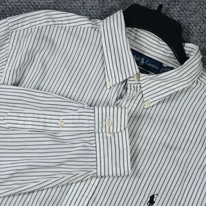 Ralph Lauren Classic Fit Black White Striped Button Down Shirt Men's XXL